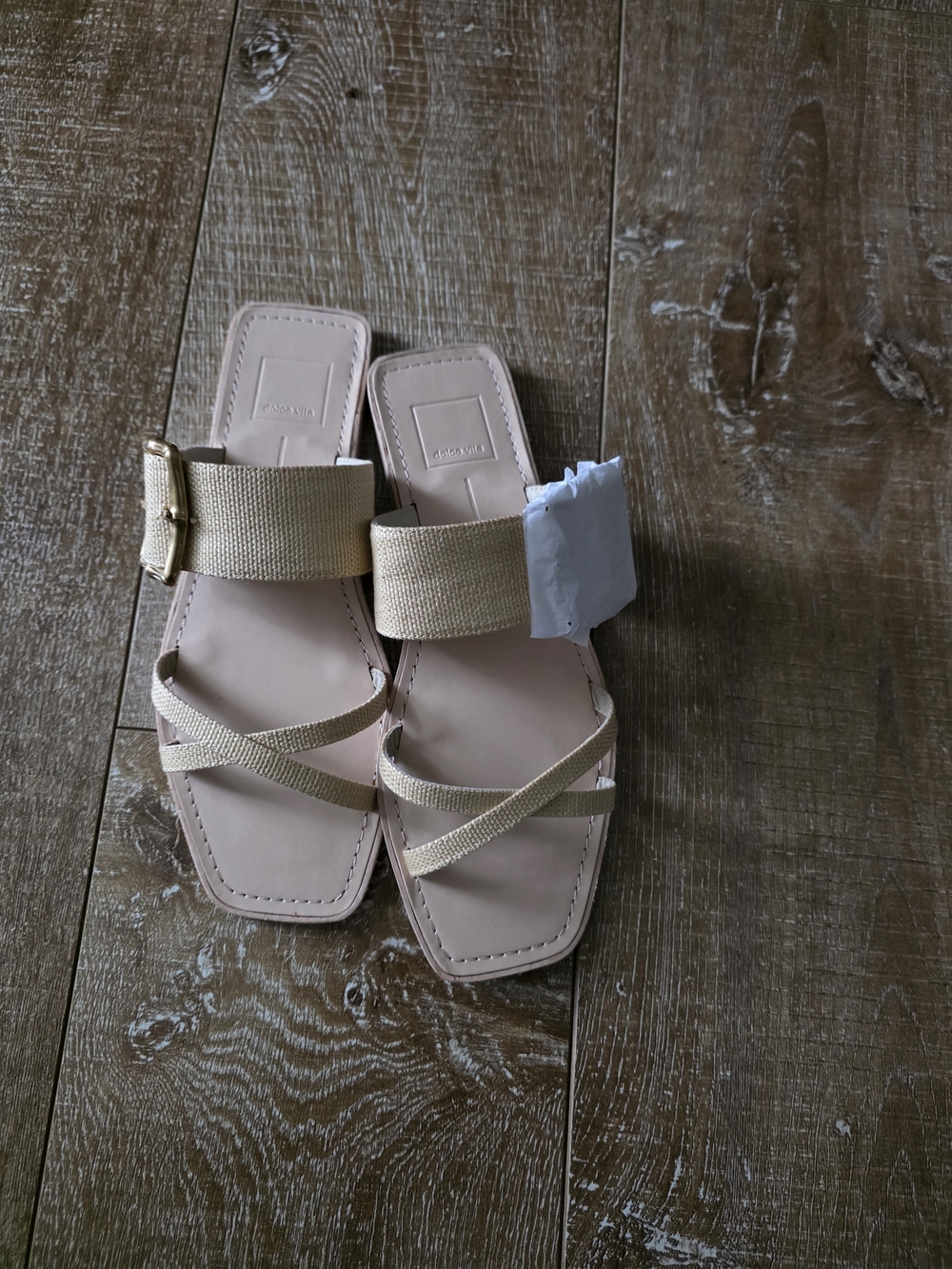 Dolce Vita Beige Slide Sandal with Gold Buckle - Picture 3 of 4